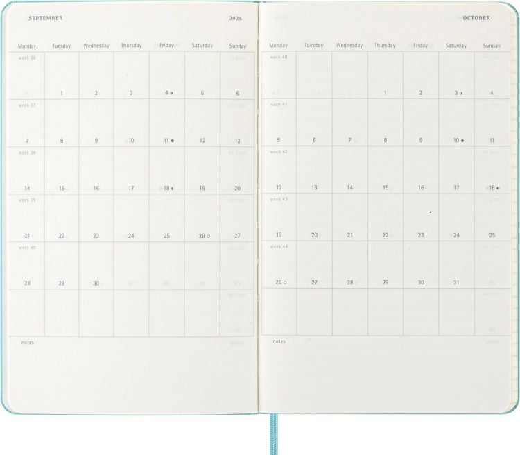 Produktbild: Moleskine 18 Monate Wochen Notizkalender 2025/2026, L/A5, 1 Wo = 1 Seite, rechts linierte Seite, fester Einband, Aquamarin