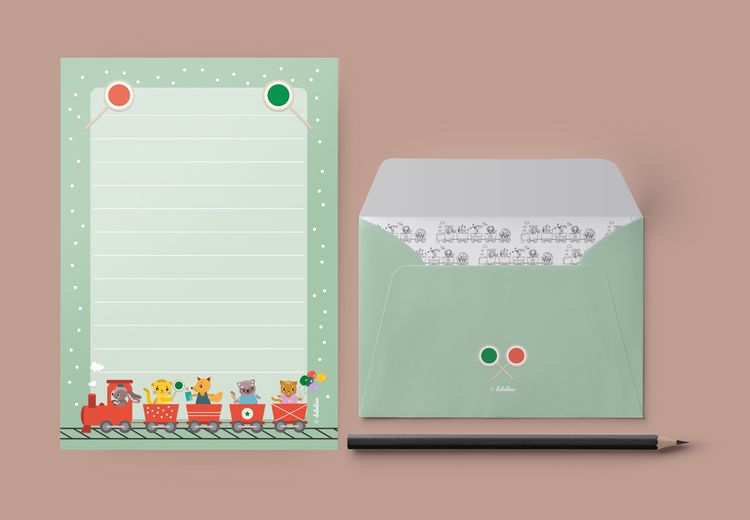 Produktbild: Liniertes Briefpapier-Set f&uuml;r Kinder: Eisenbahn, Zug (f&uuml;r M&auml;dchen und Jungen)