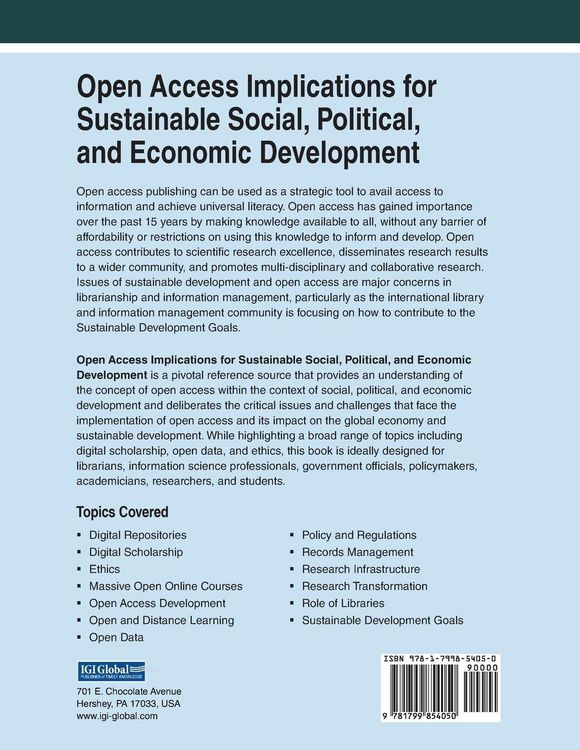 Produktbild: Open Access Implications for Sustainable Social, Political, and Economic Development