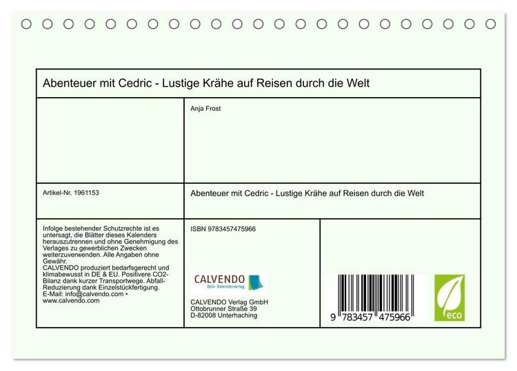 Produktbild: Abenteuer mit Cedric - Lustige Kr&auml;he auf Reisen durch die Welt (Tischkalender 2026 DIN A5 quer), CALVENDO Monatskalender