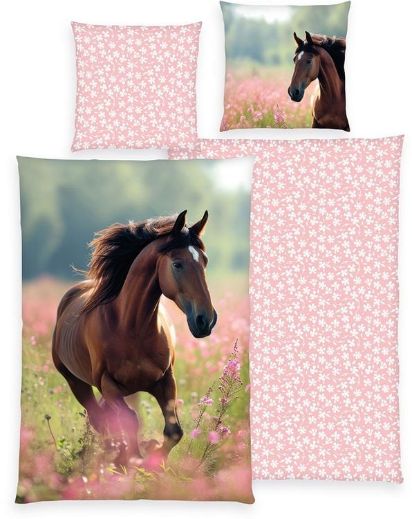 Produktbild: Herding 4424211050 - Young Collection Bettw&auml;sche Horse Love, Baumwolle/Renforc&eacute;, 135x200/80x80cm