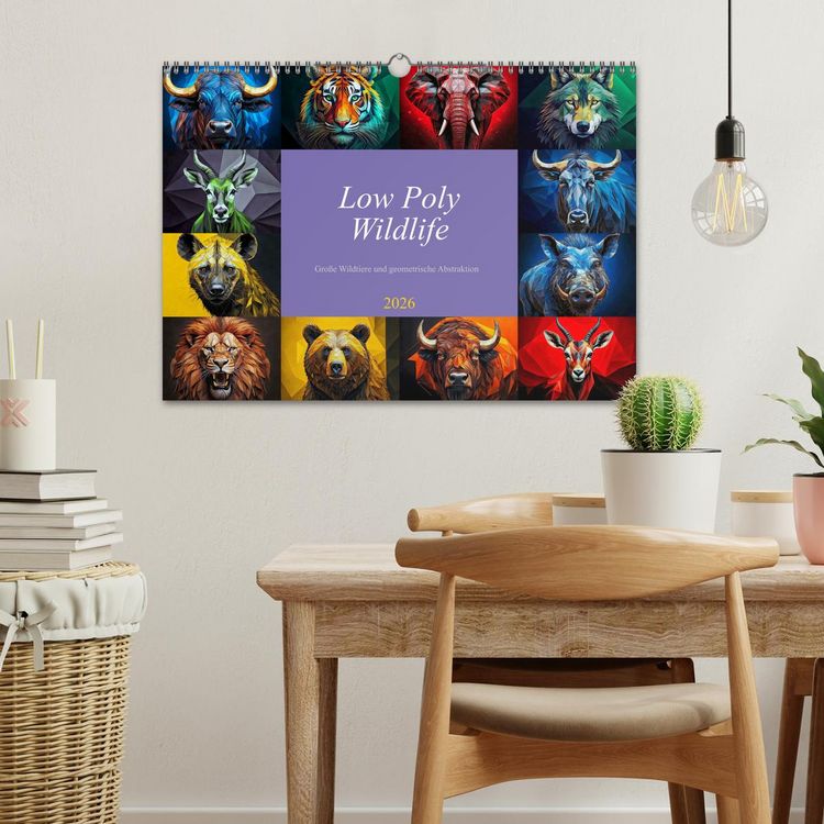Produktbild: Low Poly Wildlife (Wandkalender 2026 DIN A3 quer), CALVENDO Monatskalender
