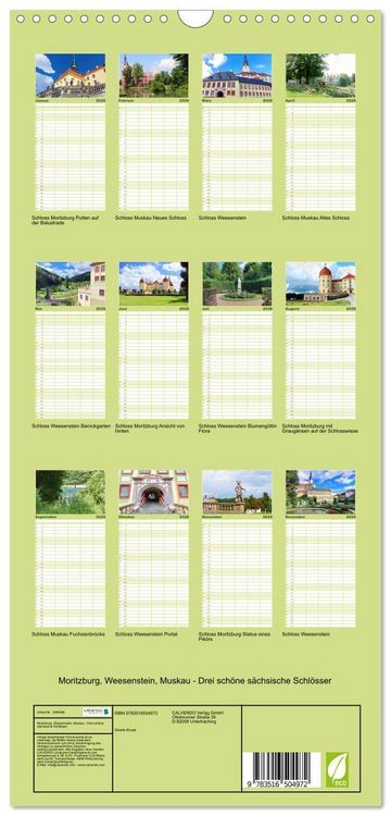 Produktbild: Familienplaner 2026 - Moritzburg, Weesenstein, Muskau - Drei sch&ouml;ne s&auml;chsische Schl&ouml;sser mit 5 Spalten (Wandkalender, 21 x 45 cm) CALVENDO