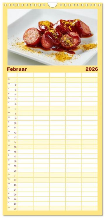 Produktbild: Familienplaner 2026 - Currywurst Kalender - Das Berliner Kultgericht f&uuml;r Fleischliebhaber mit 5 Spalten (Wandkalender, 21 x 45 cm) CALVENDO