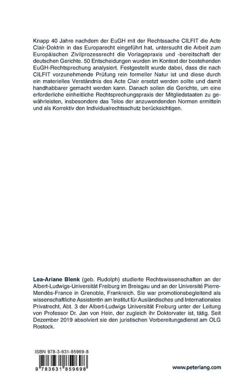 Produktbild: Der Acte Clair in der deutschen Rechtsprechung zum Europ&auml;ischen Zivilprozessrecht