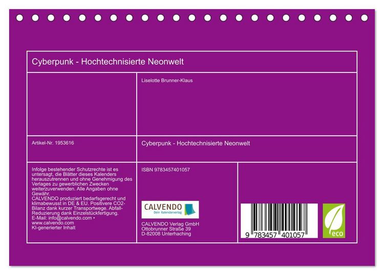 Produktbild: Cyberpunk - Hochtechnisierte Neonwelt (Tischkalender 2026 DIN A5 quer), CALVENDO Monatskalender