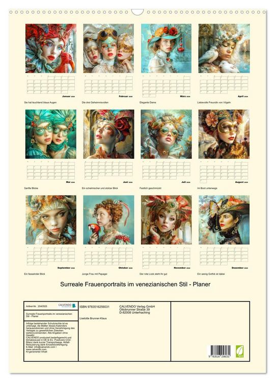 Produktbild: Surreale Frauenportraits im venezianischen Stil - Planer (Wandkalender 2026 DIN A2 hoch), CALVENDO Monatskalender