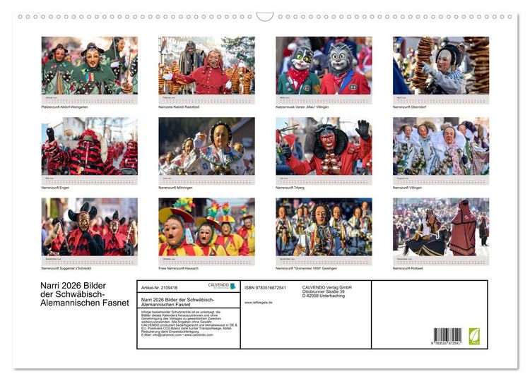 Produktbild: Narri 2026 Bilder der Schw&auml;bisch-Alemannischen Fasnet (Wandkalender 2026 DIN A2 quer), CALVENDO Monatskalender