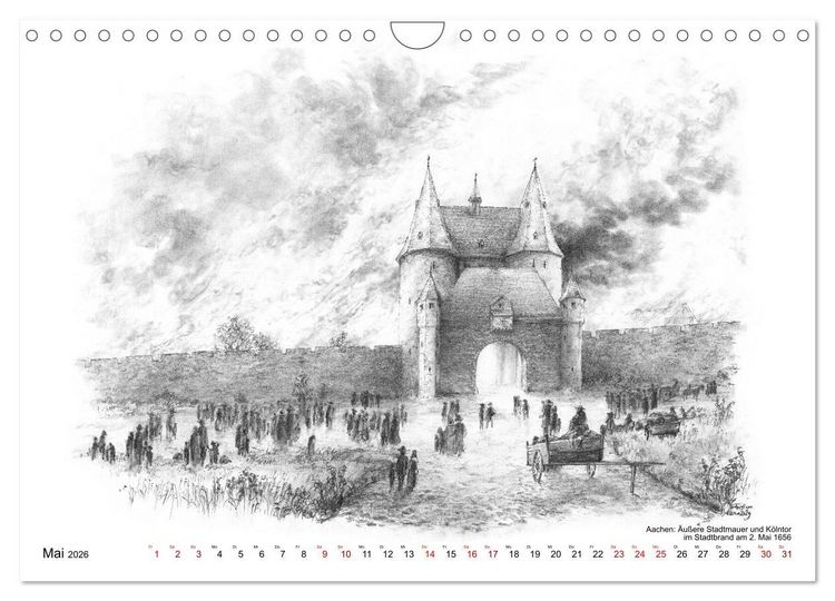 Produktbild: ZeitZeichnen: Burgen und Befestigungen in der Aachener Region (Wandkalender 2026 DIN A4 quer), CALVENDO Monatskalender