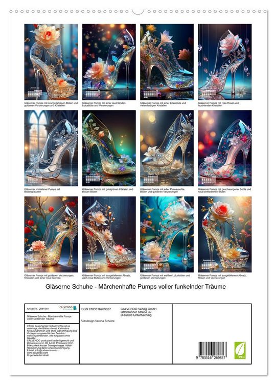 Produktbild: Gl&auml;serne Schuhe - M&auml;rchenhafte Pumps voller funkelnder Tr&auml;ume (hochwertiger Premium Wandkalender 2026 DIN A2 hoch), Kunstdruck in Hochglanz