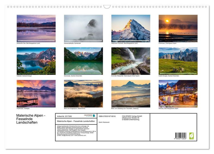 Produktbild: Malerische Alpen - Fesselnde Landschaften (Wandkalender 2026 DIN A2 quer), CALVENDO Monatskalender
