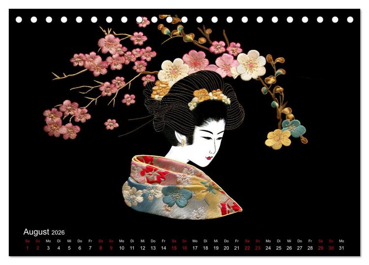 Produktbild: Japanische Stickerei - Hommage an die &Auml;sthetik des Landes (Tischkalender 2026 DIN A5 quer), CALVENDO Monatskalender