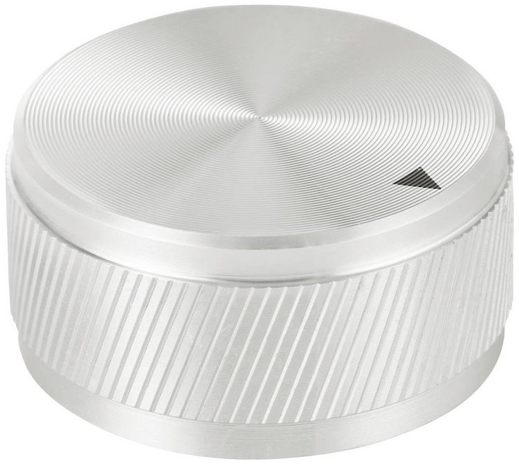 Produktbild: TRU COMPONENTS TC-11613824 Drehknopf mit Knopfmarkierung Silber (&Oslash; x H) 34 mm x 17 mm Aluminium 1 St.