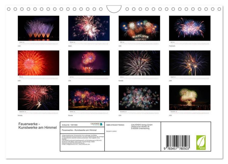 Produktbild: Feuerwerke - Kunstwerke am Himmel (Wandkalender 2026 DIN A4 quer), CALVENDO Monatskalender