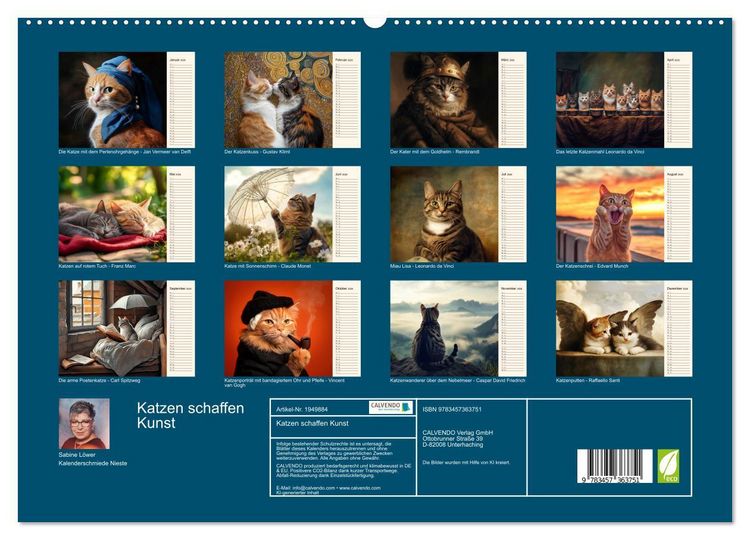 Produktbild: Katzen schaffen Kunst (hochwertiger Premium Wandkalender 2026 DIN A2 quer), Kunstdruck in Hochglanz