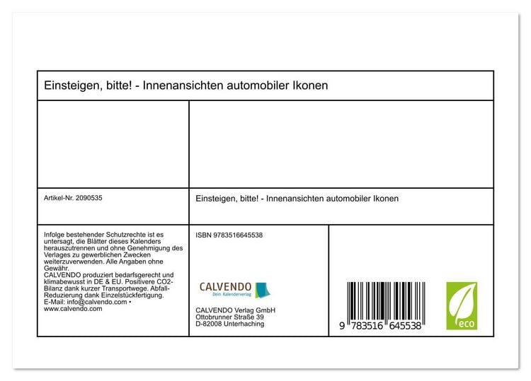 Produktbild: Einsteigen, bitte! - Innenansichten automobiler Ikonen (Tischkalender 2026 DIN A5 quer), CALVENDO Monatskalender