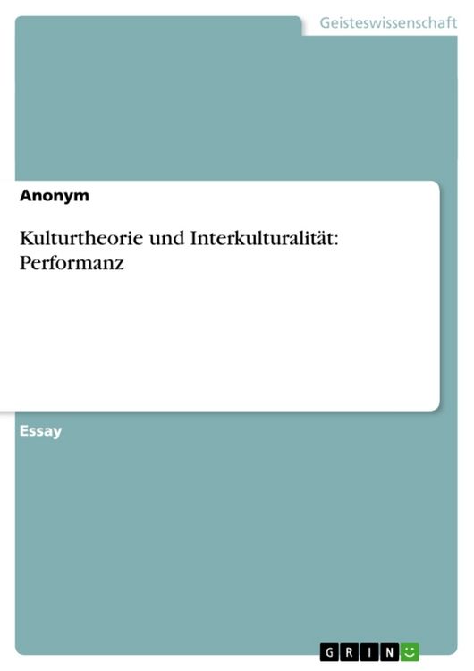 Produktbild: Kulturtheorie und Interkulturalit&auml;t: Performanz