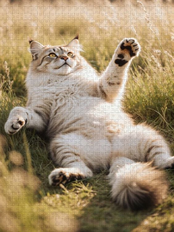 Produktbild: CALVENDO Puzzle Eine Maine Coon Katze liegt entspannt im hohen Gras und streckt spielerisch ihre Pfote aus. | 2000 Teile Lege-Gr&ouml;&szlig;e 90x67cm Foto-Puzzl