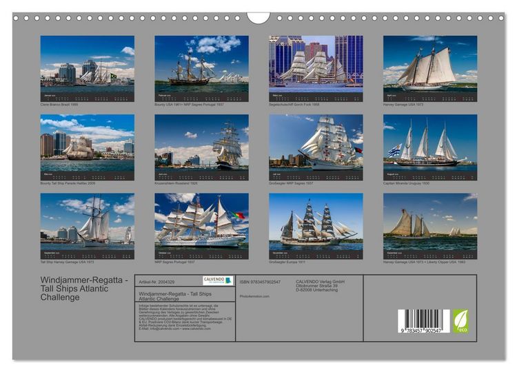 Produktbild: Windjammer-Regatta - Tall Ships Atlantic Challenge (Wandkalender 2026 DIN A3 quer), CALVENDO Monatskalender