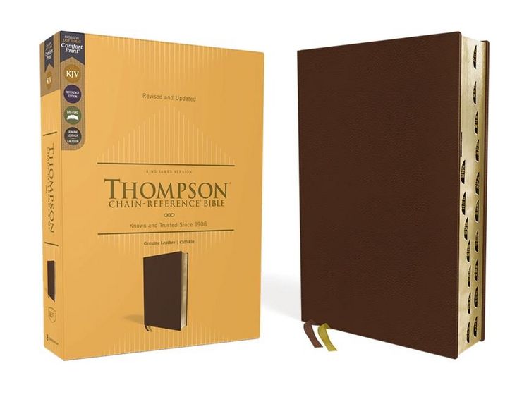 Produktbild: KJV, Thompson Chain-Reference Bible, Genuine Leather, Calfskin, Brown, Red Letter, Thumb Indexed, Comfort Print