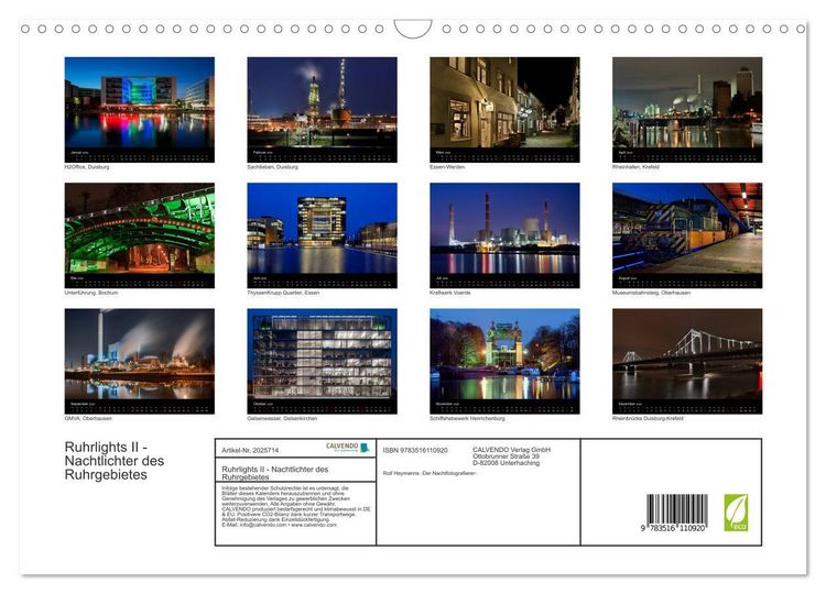 Produktbild: Ruhrlights II - Nachtlichter des Ruhrgebietes (Wandkalender 2026 DIN A3 quer), CALVENDO Monatskalender