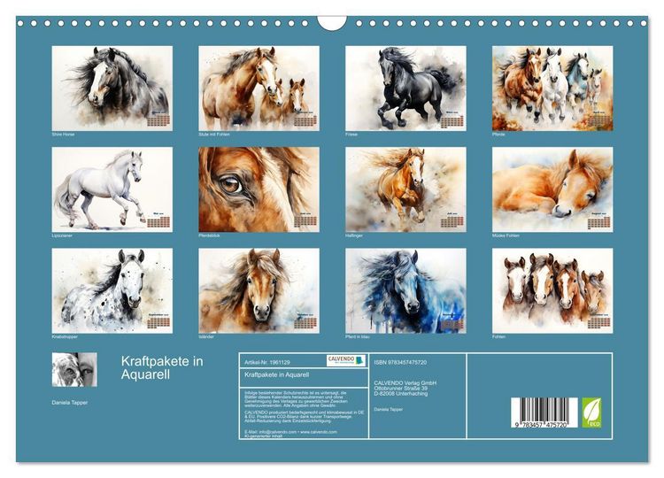 Produktbild: Kraftpakete in Aquarell (Wandkalender 2026 DIN A3 quer), CALVENDO Monatskalender