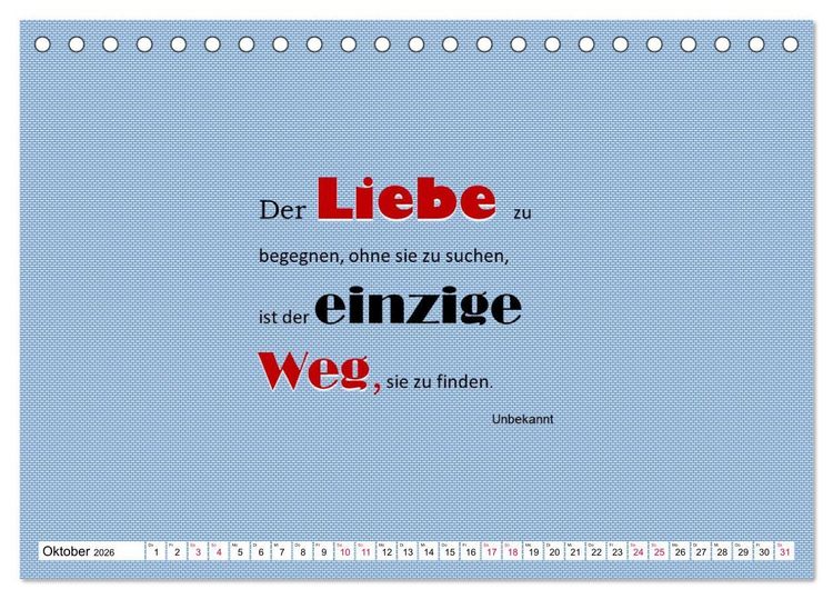 Produktbild: Zitate und Spr&uuml;che In Sachen LIEBE (Tischkalender 2026 DIN A5 quer), CALVENDO Monatskalender