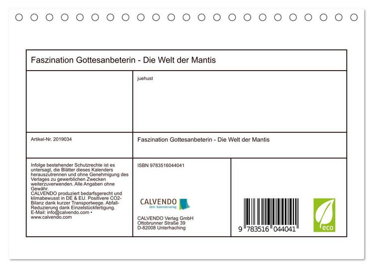Produktbild: Faszination Gottesanbeterin - Die Welt der Mantis (Tischkalender 2026 DIN A5 quer), CALVENDO Monatskalender