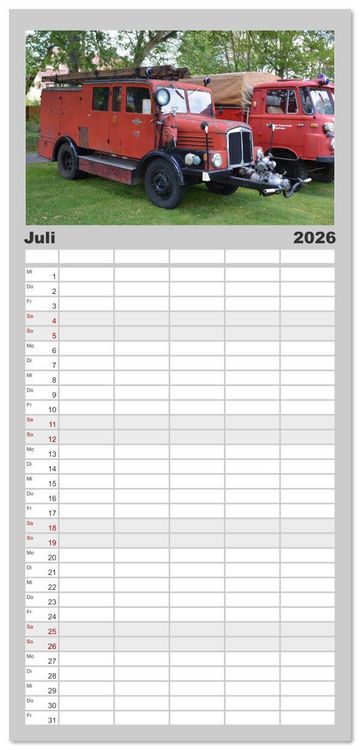 Produktbild: Familienplaner 2026 - DDR Feuerwehr Klassiker mit 5 Spalten (Wandkalender, 21 x 45 cm) CALVENDO