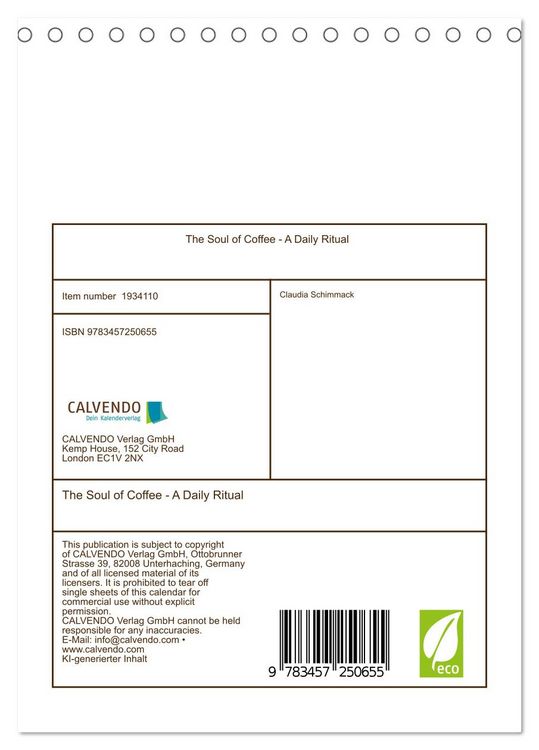 Produktbild: The Soul of Coffee - A Daily Ritual (Desk Calendar 2026 DIN A5 portrait), CALVENDO 12 Month DeskCalendar