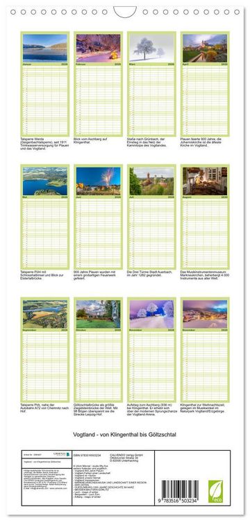 Produktbild: Familienplaner 2026 - Vogtland - von Klingenthal bis G&ouml;ltzschtal mit 5 Spalten (Wandkalender, 21 x 45 cm) CALVENDO