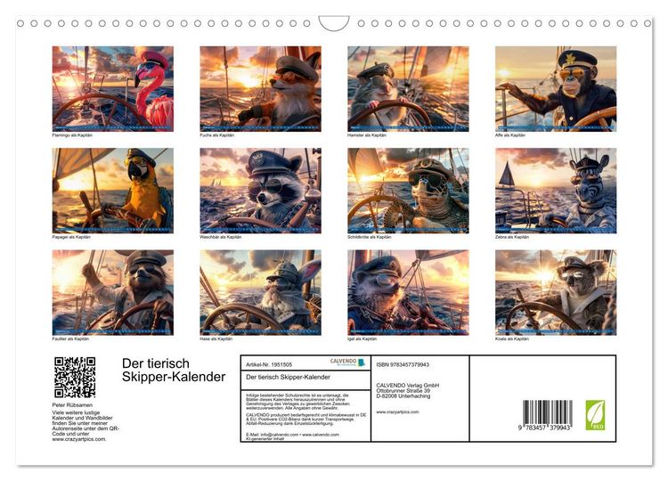 Produktbild: Der tierisch Skipper-Kalender (Wandkalender 2026 DIN A3 quer), CALVENDO Monatskalender