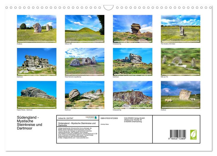 Produktbild: S&uuml;dengland - Mystische Steinkreise und Dartmoor (Wandkalender 2026 DIN A3 quer), CALVENDO Monatskalender