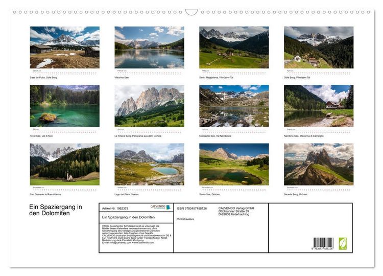 Produktbild: Ein Spaziergang in den Dolomiten (Wandkalender 2026 DIN A2 quer), CALVENDO Monatskalender