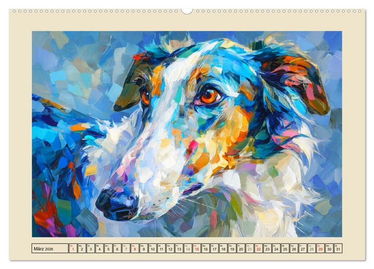Produktbild: Barsoi im Farbenspiel. Elegante Windhunde in moderner &Ouml;loptik (Wandkalender 2026 DIN A2 quer), CALVENDO Monatskalender