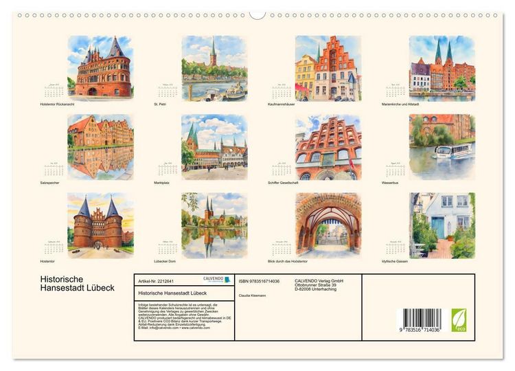 Produktbild: Historische Hansestadt L&uuml;beck (hochwertiger Premium Wandkalender 2026 DIN A2 quer), Kunstdruck in Hochglanz