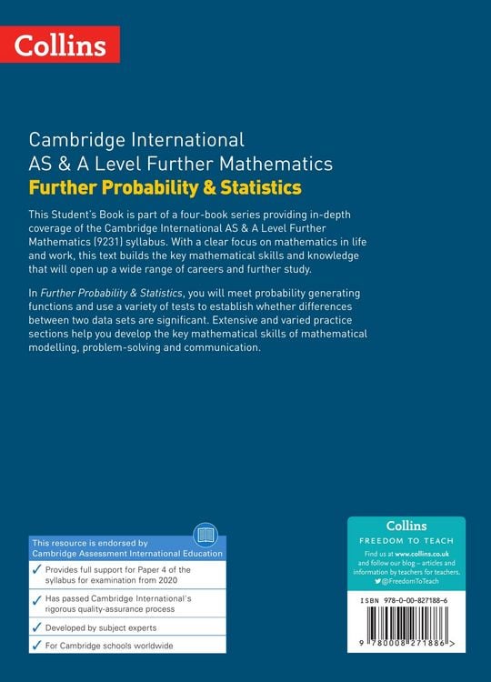 Produktbild: Cambridge International as & a Level Further Mathematics Further Probability and Statistics Student's Book