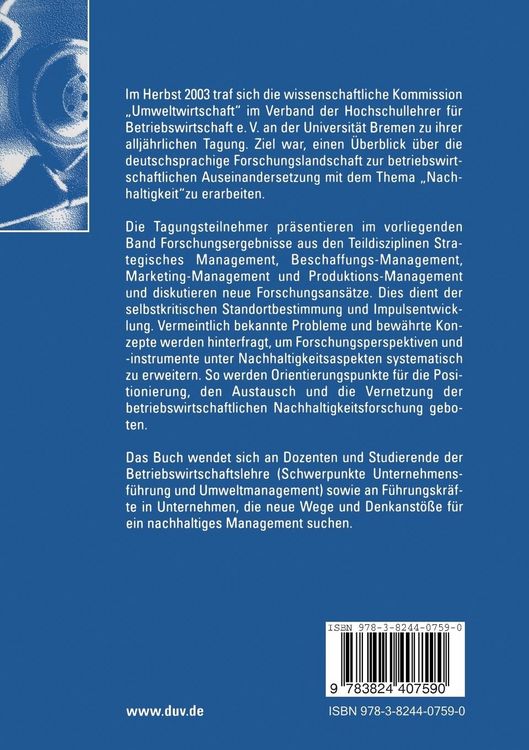 Produktbild: Betriebswirtschaftslehre und Nachhaltigkeit