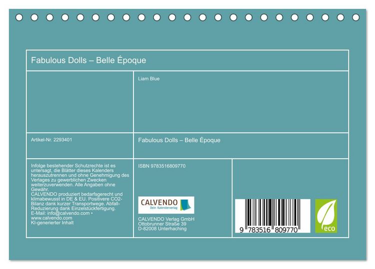 Produktbild: Fabulous Dolls &ndash; Belle &Eacute;poque (Tischkalender 2027 DIN A5 quer), CALVENDO Monatskalender