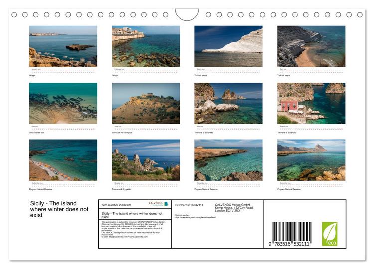 Produktbild: Sicily - The island where winter does not exist (Wall Calendar 2026 DIN A4 landscape), CALVENDO 12 Month Wall Calendar