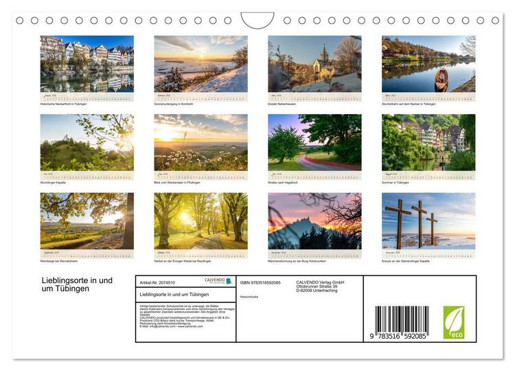 Produktbild: Lieblingsorte in und um T&uuml;bingen (Wandkalender 2026 DIN A4 quer), CALVENDO Monatskalender