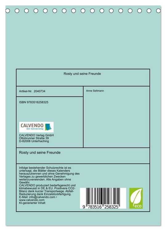 Produktbild: Rosty und seine Freunde (Tischkalender 2026 DIN A5 hoch), CALVENDO Monatskalender