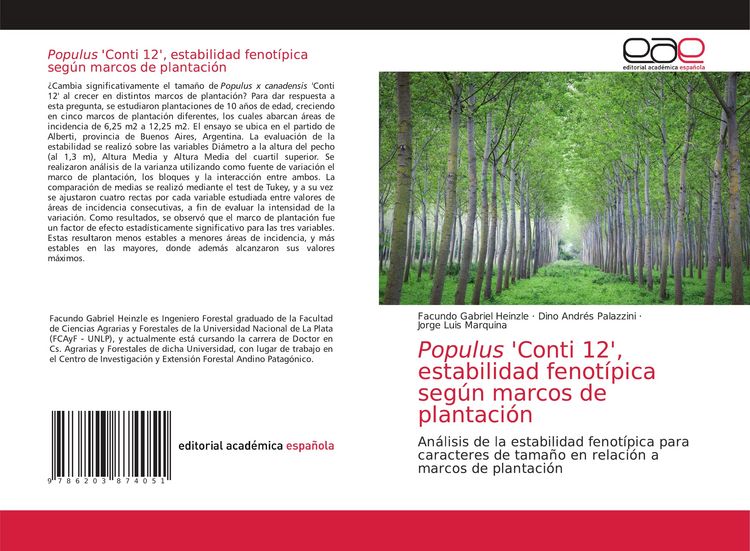 Produktbild: Populus 'Conti 12', estabilidad fenot&iacute;pica seg&uacute;n marcos de plantaci&oacute;n