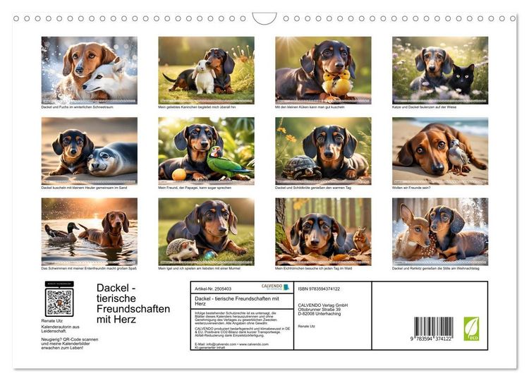 Produktbild: Dackel - tierische Freundschaften mit Herz (Wandkalender 2027 DIN A3 quer), CALVENDO Monatskalender