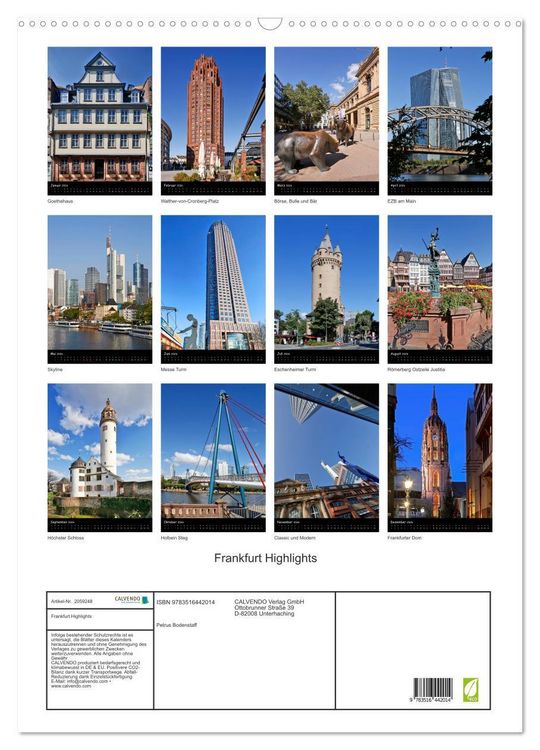 Produktbild: Frankfurt Highlights (Wandkalender 2026 DIN A2 hoch), CALVENDO Monatskalender