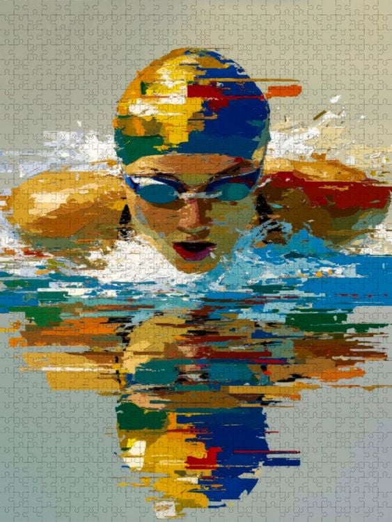 Produktbild: CALVENDO Puzzle Schwimmen, ein visueller Rhythmus aus K&ouml;rper und Farbe | 1000 Teile Lege-Gr&ouml;&szlig;e 64x48cm Foto-Puzzle f&uuml;r gl&uuml;ckliche Stunden