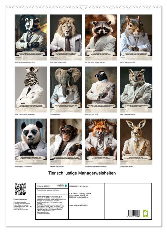 Produktbild: Tierisch lustige Managerweisheiten (Wandkalender 2026 DIN A2 hoch), CALVENDO Monatskalender