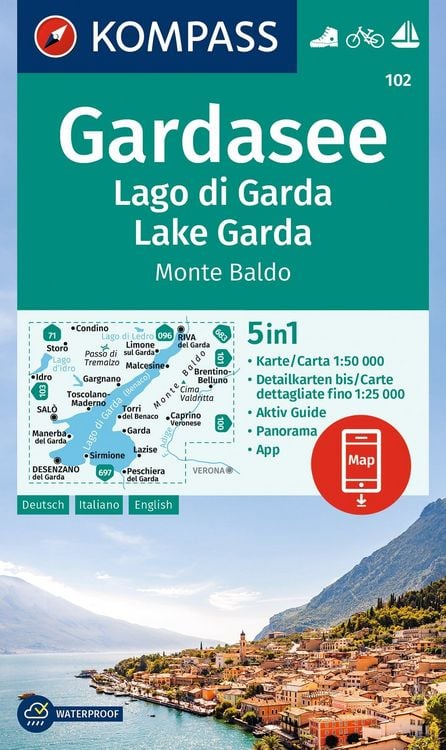 Produktbild: KOMPASS Wanderkarte 102 Gardasee, Lago di Garda, Lake Garda, Monte Baldo 1:50.000