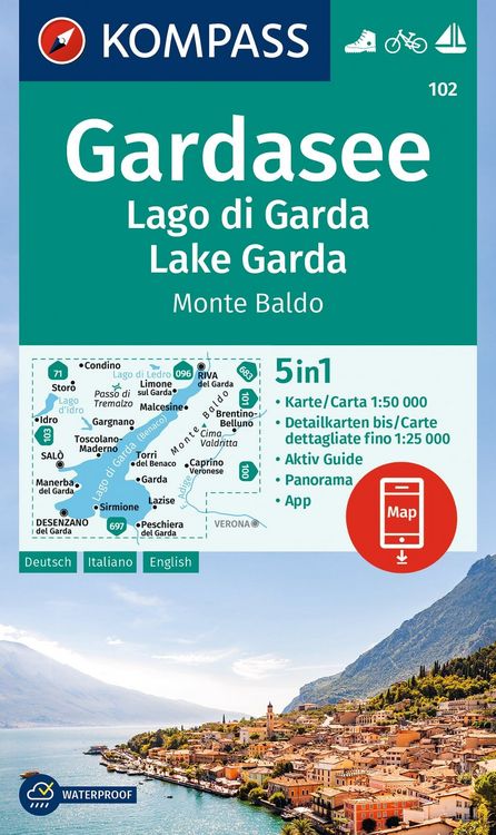 Produktbild: KOMPASS Wanderkarte 102 Gardasee, Lago di Garda, Lake Garda, Monte Baldo 1:50.000