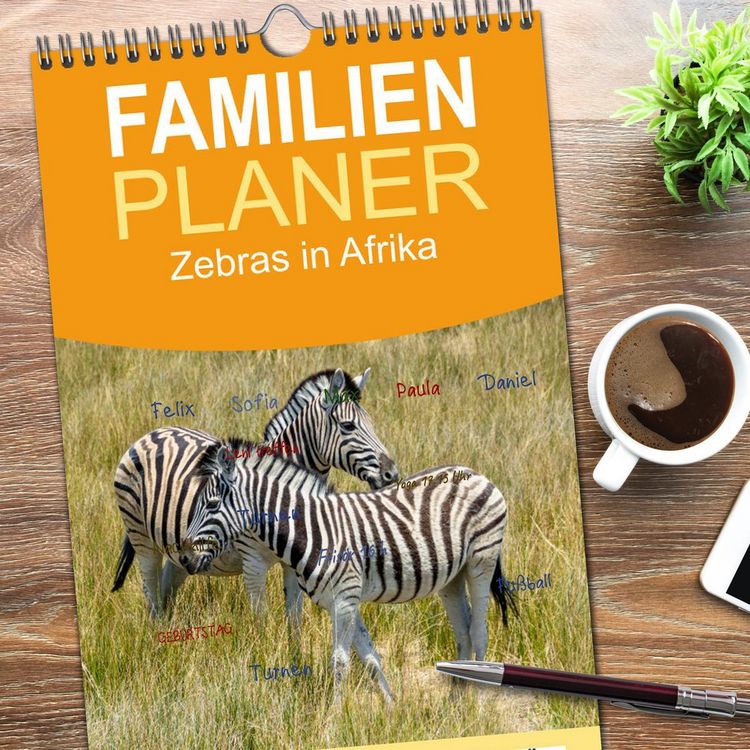 Produktbild: Familienplaner 2026 - Zebras in Afrika mit 5 Spalten (Wandkalender, 21 x 45 cm) CALVENDO